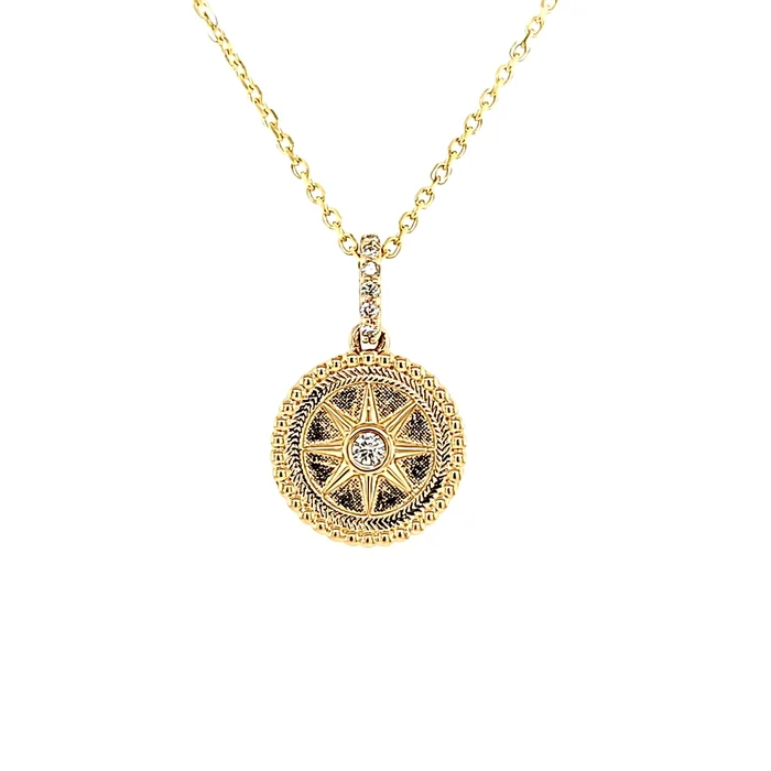 14k Yellow Gold Diamond Journey Compass Pendant (I7828)