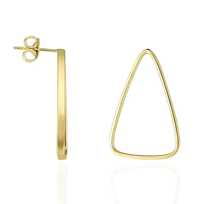 14K Yellow Gold Modern Geometry Triangle Outline Shape Push Back Post Earrings
