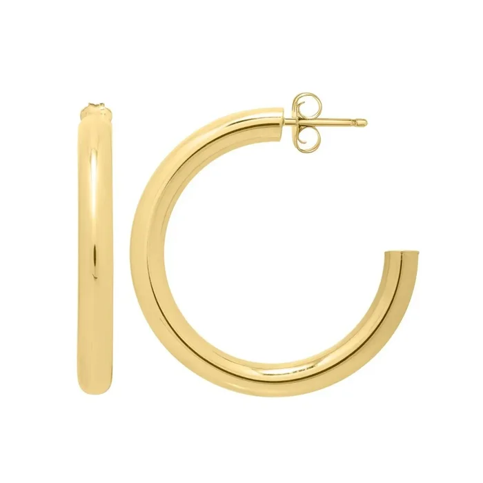 14k Yellow Gold Polished Finish Round C Hoop Earring with Push Back Clasp – 2.8gr.
