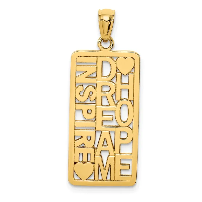 14k Yellow Gold Polished INSPIRE DREAM HOPE Rectangular Pendant