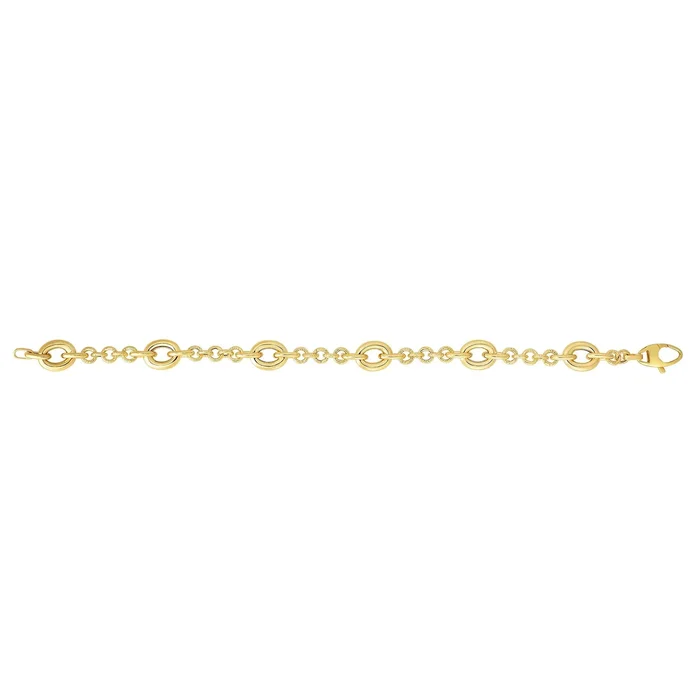 14K Yellow Gold Shiny Round Link Bracelet, Lobster