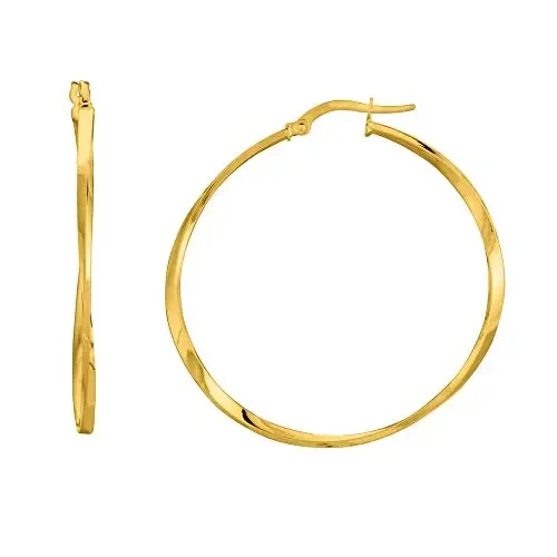 14k Yellow Gold Twisted Round Hoop Earrings, 2gr.