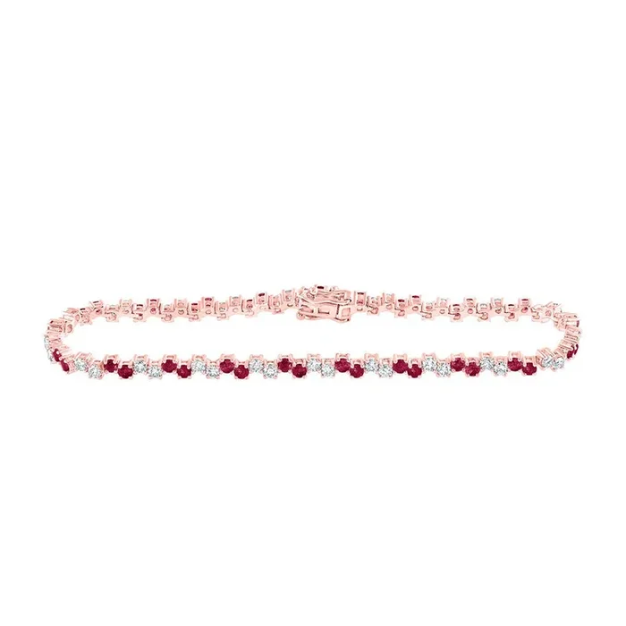 14kt Rose Gold Womens Round Ruby Diamond Tennis Bracelet 3-5/8 Cttw