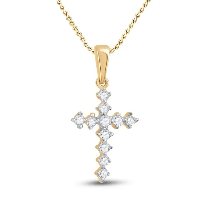 14kt Yellow Gold Womens Round Diamond Cross Pendant 1/10 Cttw