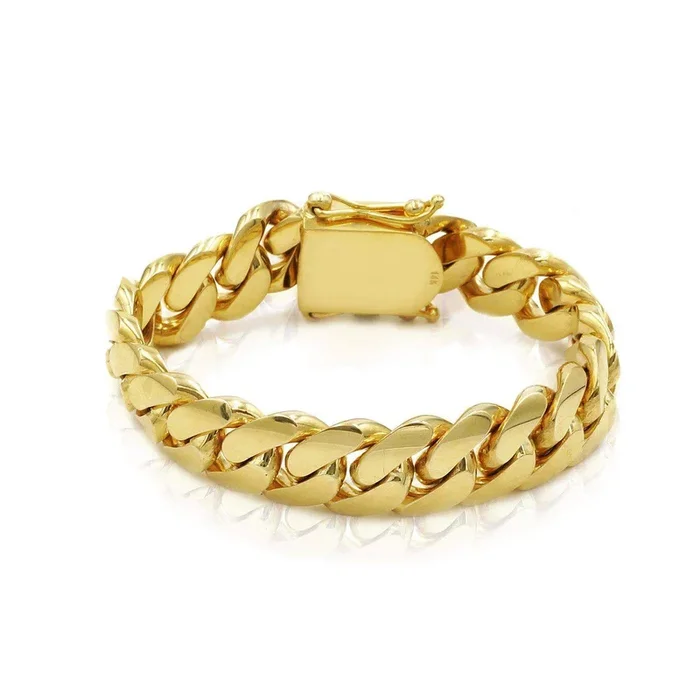 14mm Solid Cuban Link Bracelet in 14K Yellow Gold