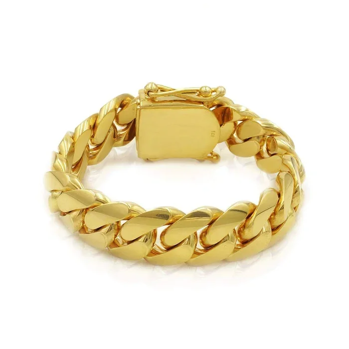15mm Solid Cuban Link Bracelet in 14K Yellow Gold