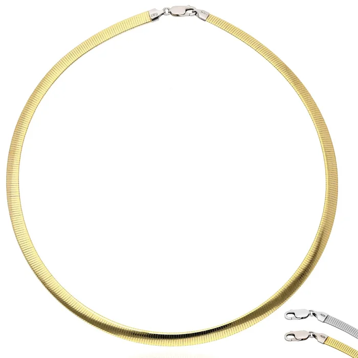 18K Gold Yellow White Reversible Over Sterling Silver 6mm Omega Necklace 18″