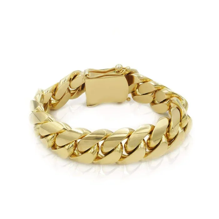 21mm Solid Cuban Link Bracelet in 10K Yellow Gold