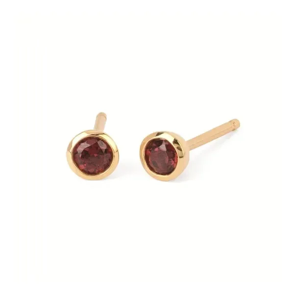 3.5 Mm Garnet Bezel Stud Earrings on 10k Yellow Gold