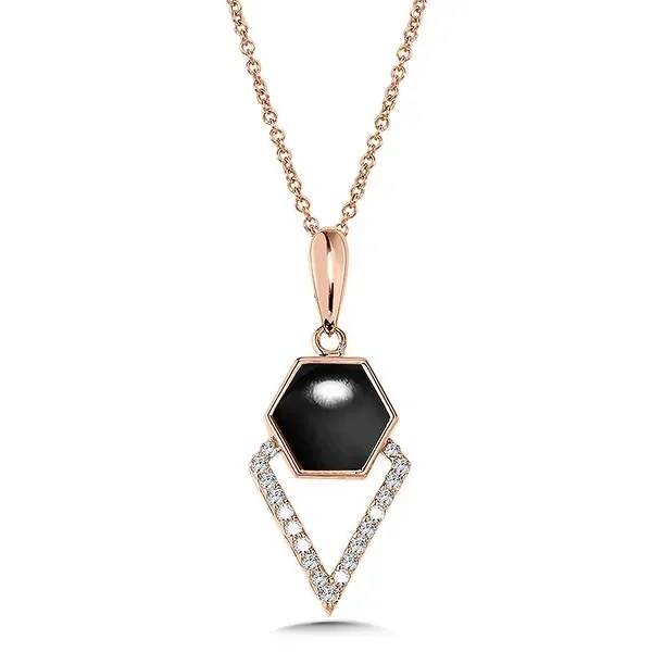 .60 Ctw. Onyx and Diamond Necklace in 14k Rose Gold