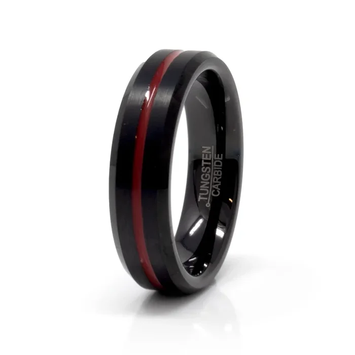6mm Tungsten Ring with Red Grooved Center