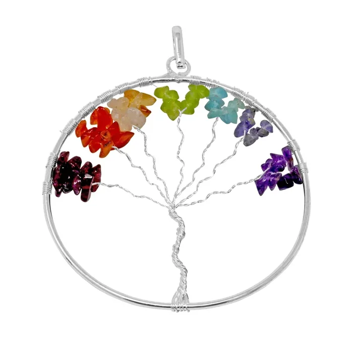 7 Chakra Wire Wrapped Tree of Life Pendant – Large – Sacred Geometry