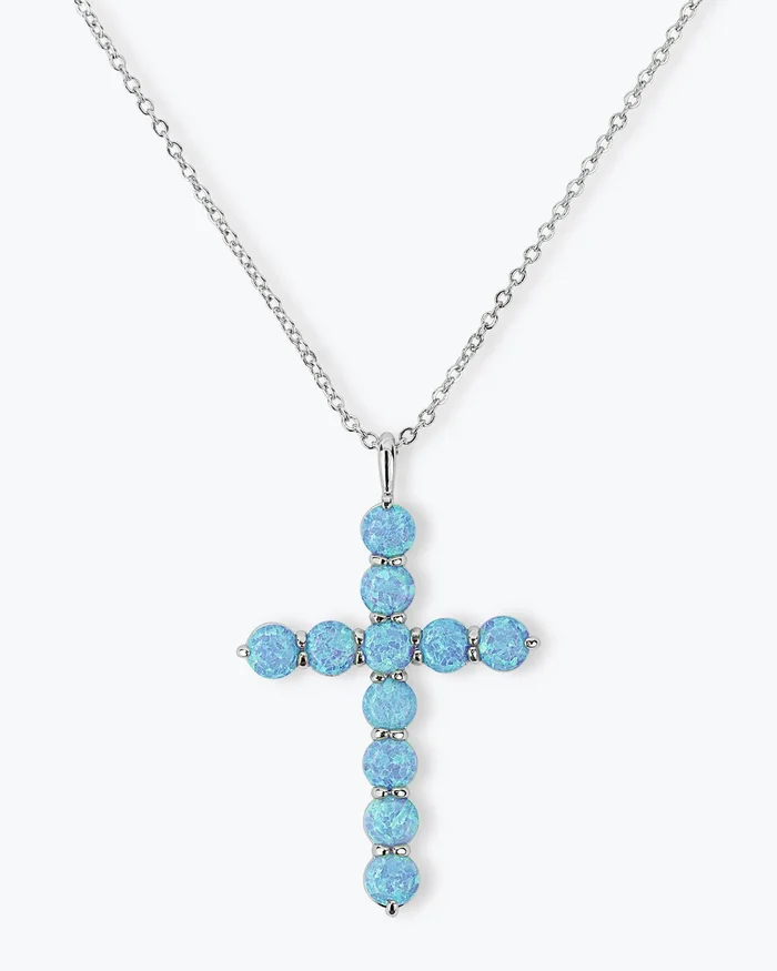 “Oh She Fancy” Cross Pendant – Silver|Blue Opal