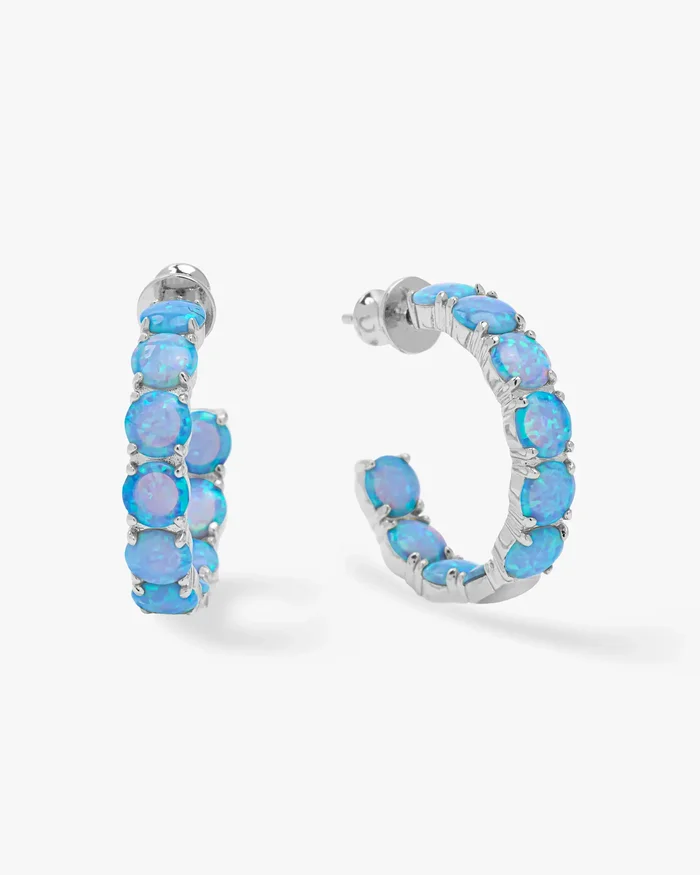 “Oh She Fancy” Hoops 1″ – Silver|Blue Opal