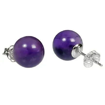 8mm Amethyst Ball Stud Earrings 14K White Gold