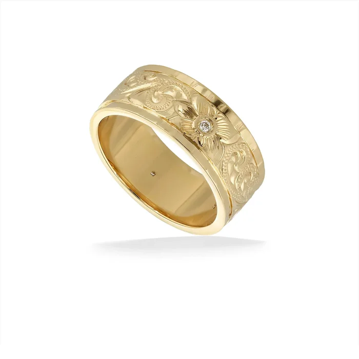 8mm Hawaiian Heirloom Royal Scroll-Around Ring with Diamond, Size 8