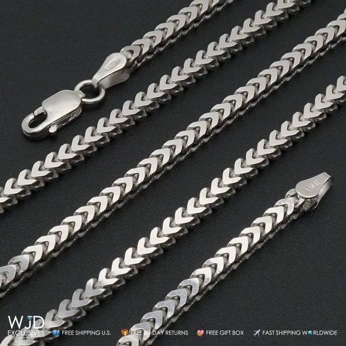 925 Sterling Silver 3.5mm Franco Box Lobster Clasp Chain Necklace 18-30″