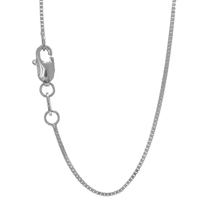 925 Sterling Silver Rhodium Plated 0.9mm Box Chain Necklace 18″ Lobster Claw