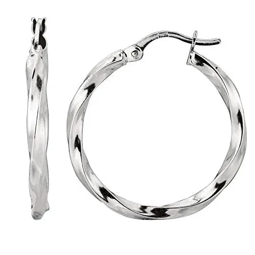 925 Sterling Silver Twisted Hoop Earrings – 3x30mm, (1/8″ x 1 3/16 Inches)