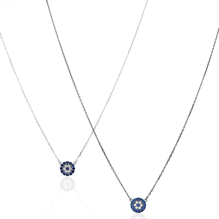 925 Sterling Silver White Gold Black Rhodium Plated CZ Evil Eye Necklace 18″