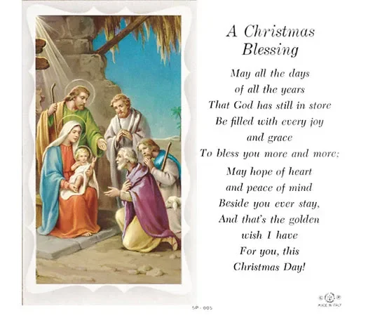 A Christmas Blessing Catholic Prayer Holy Card with Prayer on Back, Single Card