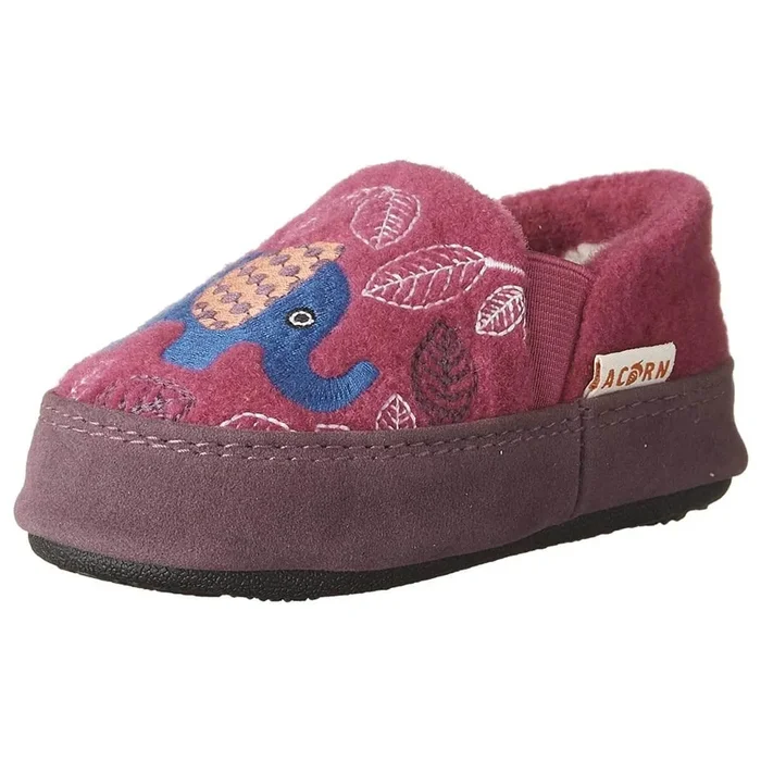 Acorn Kids’ Slipperss – Colby Gore Moccasins, Magenta Elephant, K8/9 | A10036MTE-8-9