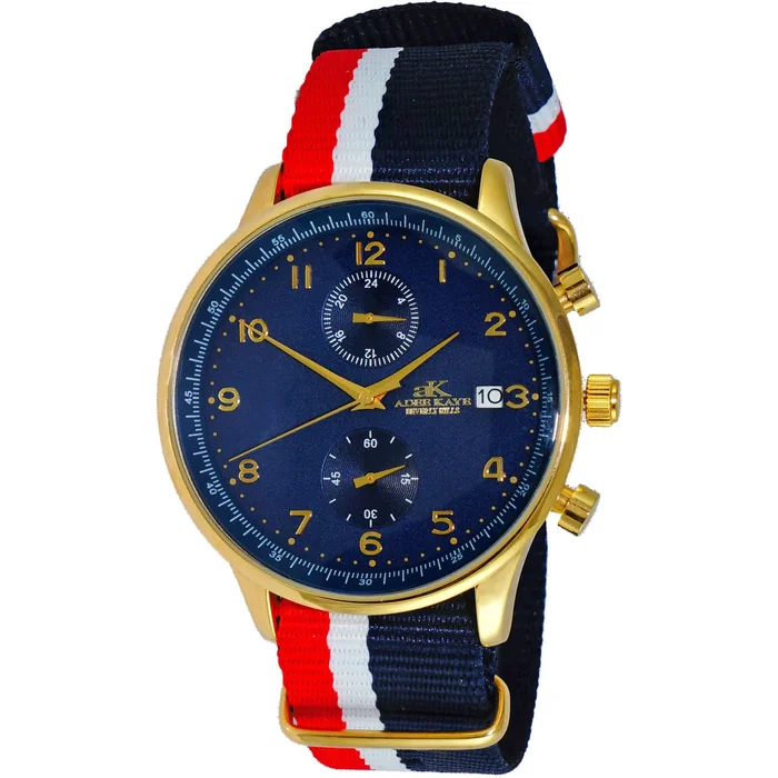 Adee Kaye Men’s Watch – Maze Quartz Chrono Blue Dial Nylon Strap | AK7501-MGBU-NYB