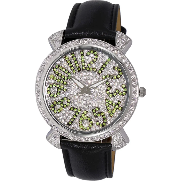 Adee Kaye Women’s Watch – Flushy White and Silver Tone Dial Black Strap | AK2001-LGN
