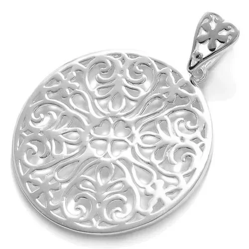 Adorable Large Sterling Silver Heart Filigree Round Pendant