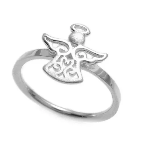 Adorable Little Filigree Angel with Halo Ring in Sterling Silver