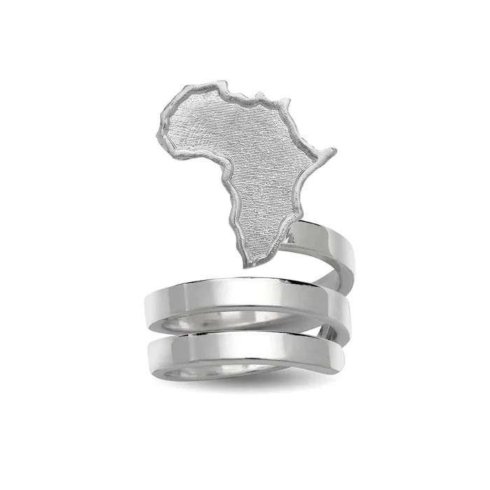 African Map Spiral Three Row 925 Sterling Silver Ring