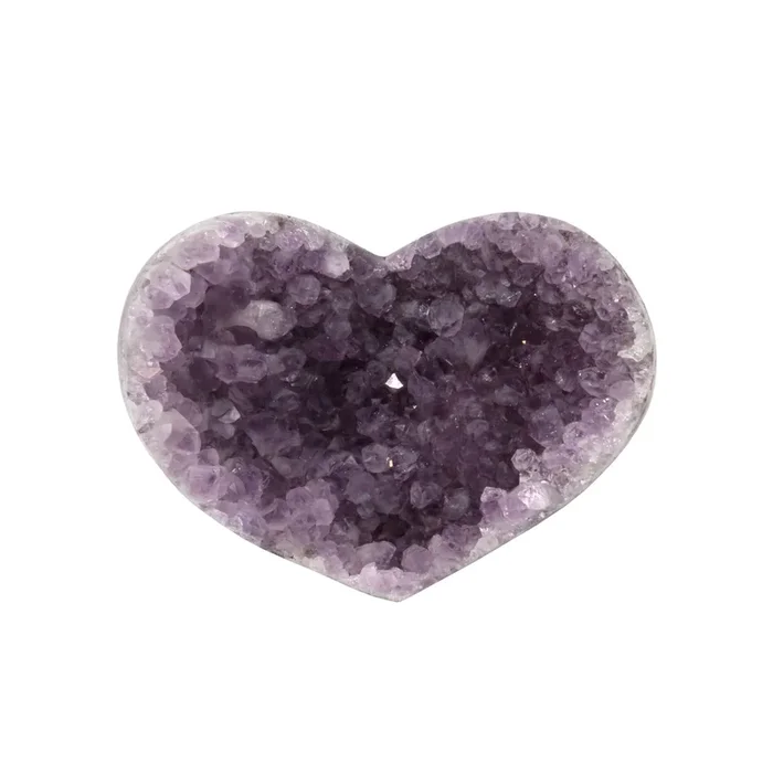 Amethyst Druze Heart – Frosted Hazy Purple Crystals with Opaque Agate Back in Lucite Stand
