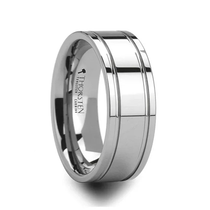 ANCHORAGE Men’s Tungsten Wedding Band with Dual Offset Grooves – 6mm or 8mm