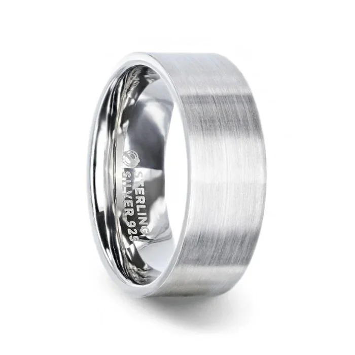 ARISTOCRAT Silver Brushed Finish Flat Style Wedding Band – 4mm & 8mm
