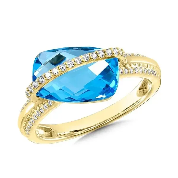 Asymmetrical & Elongated Cushion-Cut Swiss Blue Topaz Diamond Split Shank Ring