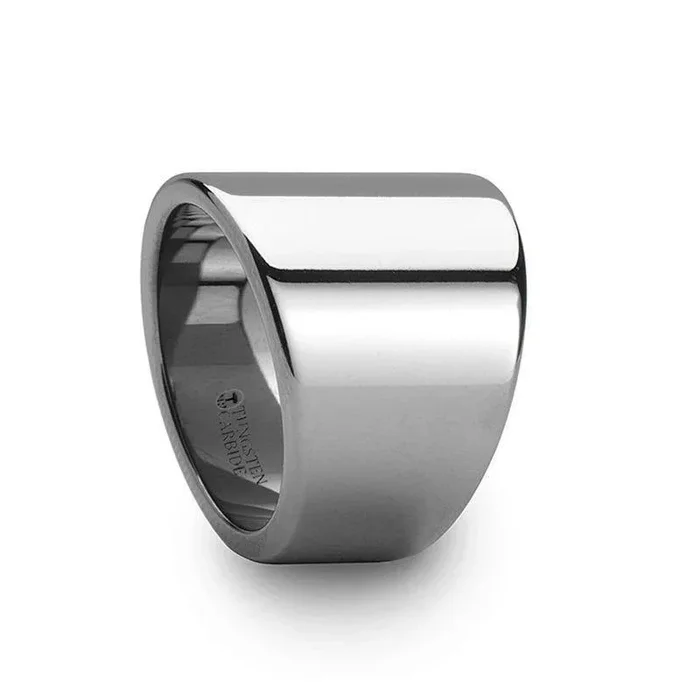 ATLANTA Flat Polished Finish Tungsten Ring with Asymmetrical Widths – 20mm