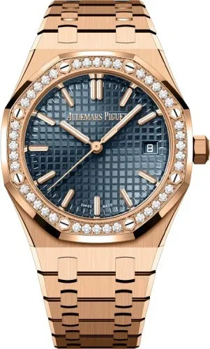 Audemars Piguet Royal Oak “50th Anniversary” Rose Gold Blue Dial 34mm Diamond Bezel | 77451OR.ZZ.1361OR.02Watch