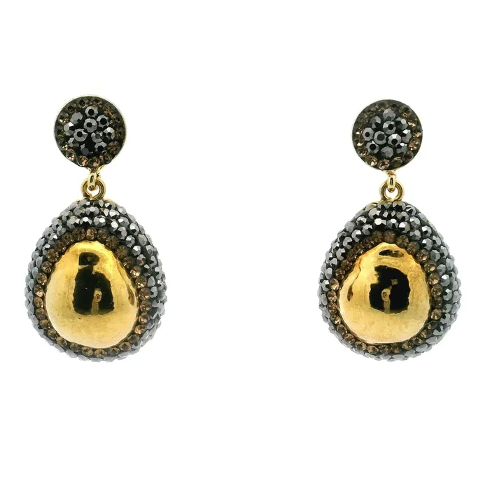 Baroque Pearl Dangle Earrings – Gold Overlay Baroque Pearl with Marcasite & Gold Swarovski Crystals & Gold Vermeil over 925 Sterling Silver