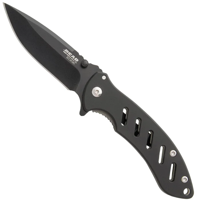 Bear & Son Knife – Brisk 1.0 Steel Handle Black Blade Folding, 3.25 inch | BS61511