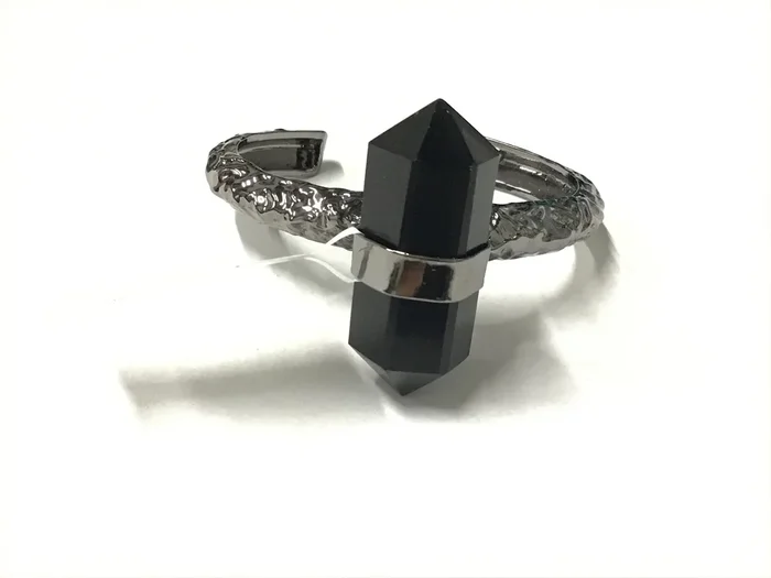 Black Onyx Cuff Bracelet – Double Point Ruthenium Plated Band