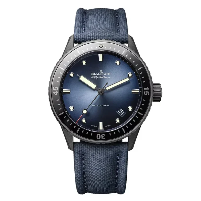 Blancpain Fifty Fathoms Bathyscaphe 43.5mm Mens Watch Blue Canvas MPN: 5000A-0140-O52A
