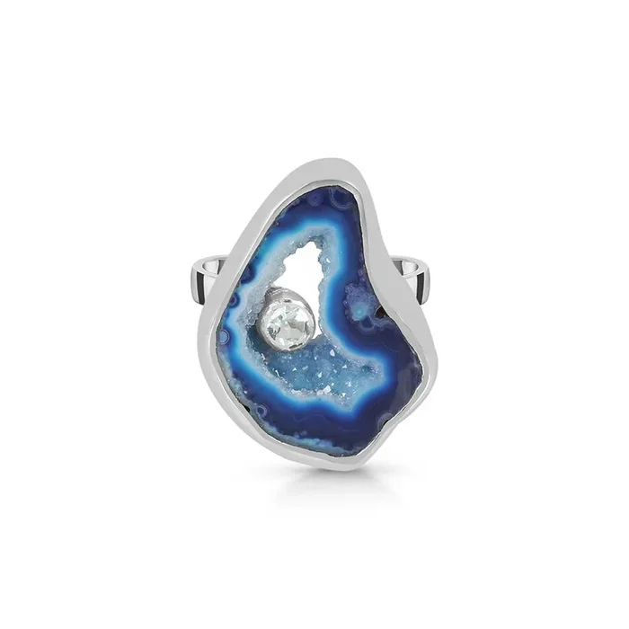 Blue Agate Adjustable Ring-(ABU-R-20)