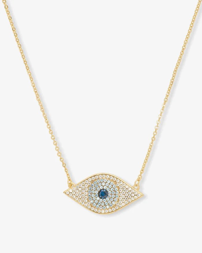 Blue Evil Eye Necklace – Gold|White Diamondettes