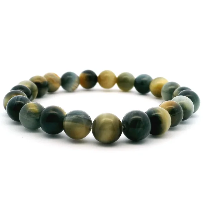 Blue Yellow Tigers Eye Beaded Bracelet – 8mm Round