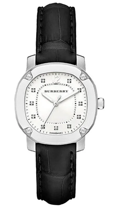 Burberry The Britain Diamonds White Dial Black Leather Strap Watch for Women – BBY1806Women’s Watches