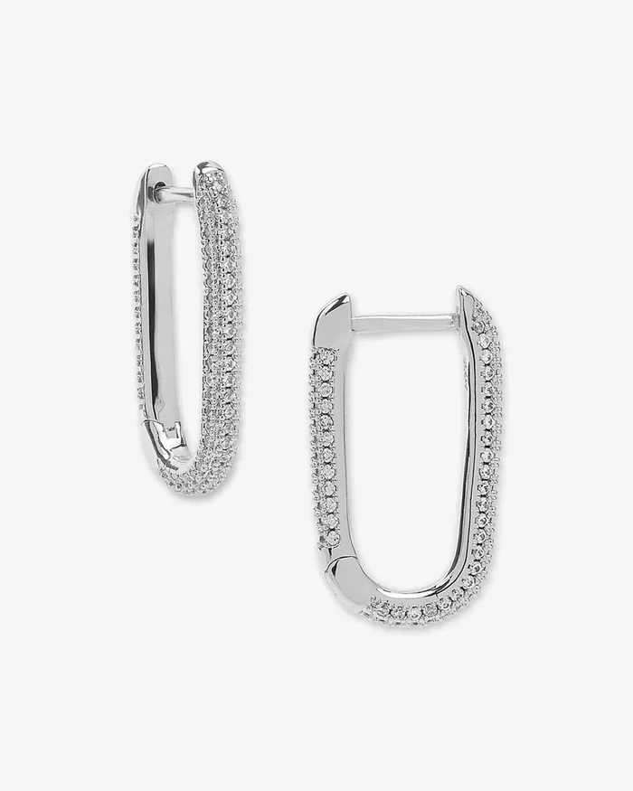 Carrie Pavé Chain Huggies – Silver|White Diamondettes