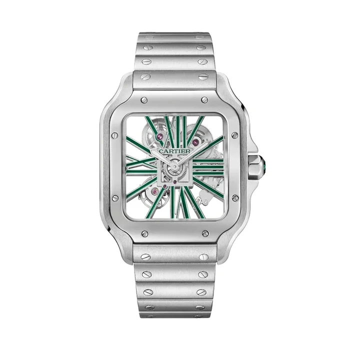 Cartier Santos watch, skeleton, large model, Manufacture mechanical movement with manual winding MPN: WHSA0028