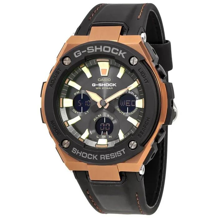 Casio Men’s Ano-Digi Watch – G-Shock Black Dial Black Leather Strap | GSTS120L-1A