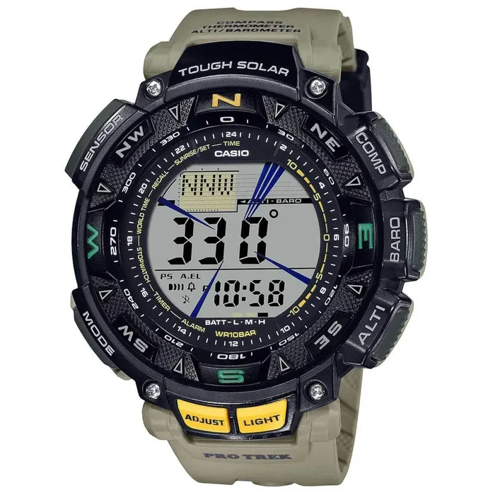 Casio Men’s Watch – Protrek Rotating Bezel Grey Digital Dial Beige Strap | PRG240-5