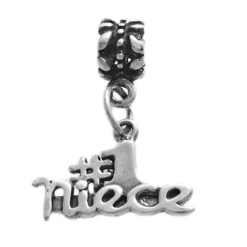 Charming “#1 Niece” Calligraphy Charm with Euro Beads in Sterling Silver